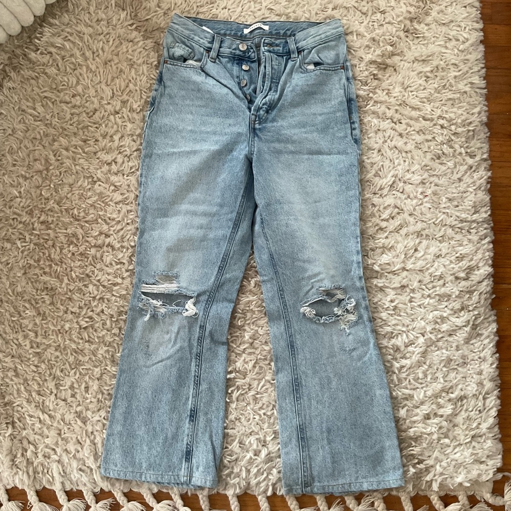 PacSun Light Blue Flare Jeans with Distressed Details